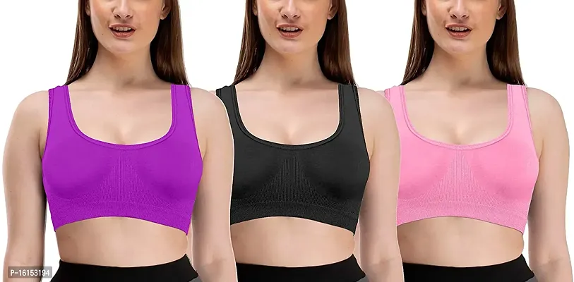 Women Cotton Non Padded Non-Wired Air Sports Bra (Pack of 3)