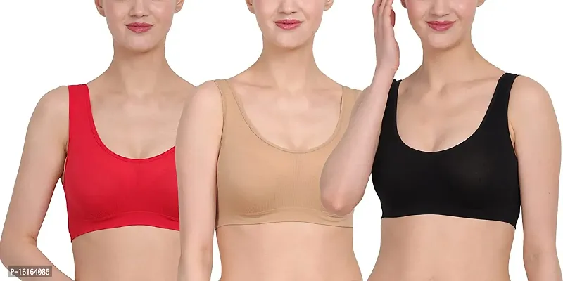 Women Air Cotton Non Padded Non-Wired Air Sports Bra (Pack of 3)