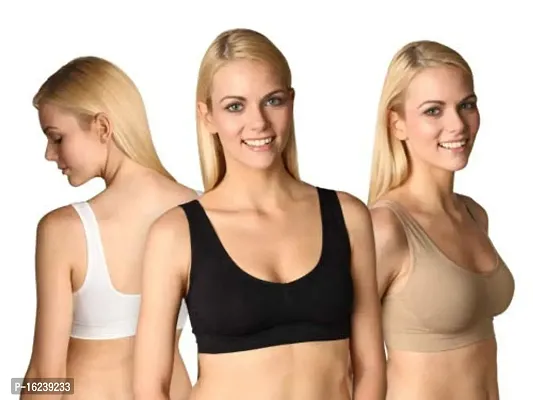 Women Air Cotton Non Padded Non-Wired Air Sports Bra (Pack of 3)