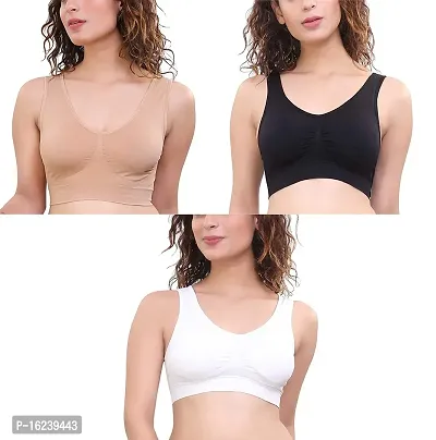 Women Air Cotton Non Padded Non-Wired Air Sports Bra (Pack of 3)