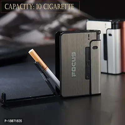 Focus Ultra Thin Cigarette Case with inbuilt Cigarette Lighter Jet Flame Windproof (Platinum Series) (Multicolor)