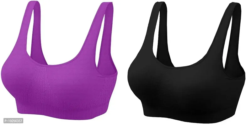 Women's Cotton Non Padded Wire free Sports Bra (Pack Of 2)-thumb0