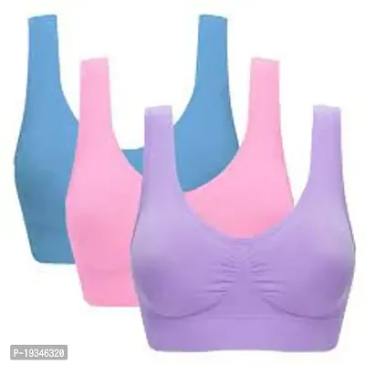 Sports Bra for Women  Girls, Cotton Non Padded Full Coverage Beginners Non - Wired T - Shirt Gym Workout Bra With Regular Broad Strap, Training Bra for Teenager Kids (Pack Of 3)