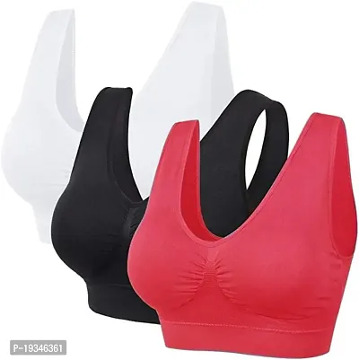 Pack Of 3 Woman Sports Non Padded Air Bra (Multicolor)