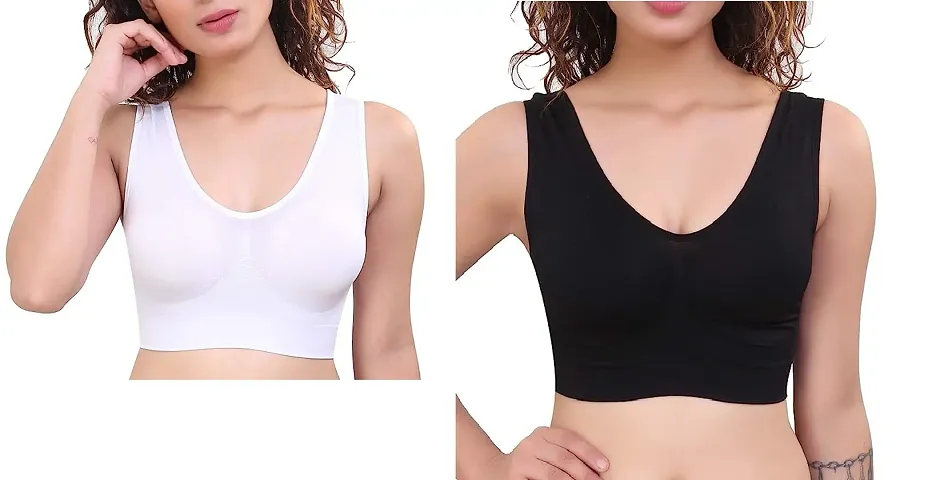 Sports Bra for Women Girls, Non Padded Full Coverage Beginners Non - Wired T -Shirt Gym Workout Bra With Regular Braod Strap Training Bra for Teenager Kids (Pack of 2)