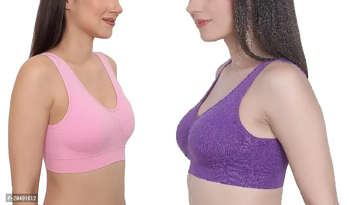 Buy Aditii Women Nylon Elastane Lightly Padded Non Wired Seamless Stretchy Sports  Bra Yoga Bra with Removable Pads (Pack of 2) Online In India At Discounted  Prices