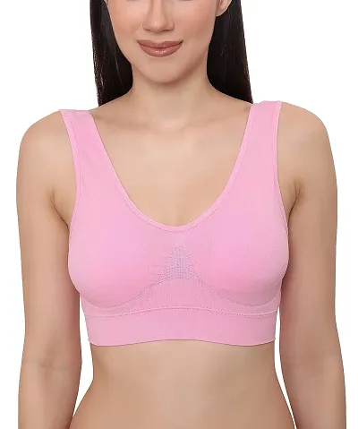 VANILLAFUDGE Women's Padded Non-Wired Synthetic Seamless Removable Padded Soft Cup Sports Air Bra (Color May Vary) Size(28 Till36)