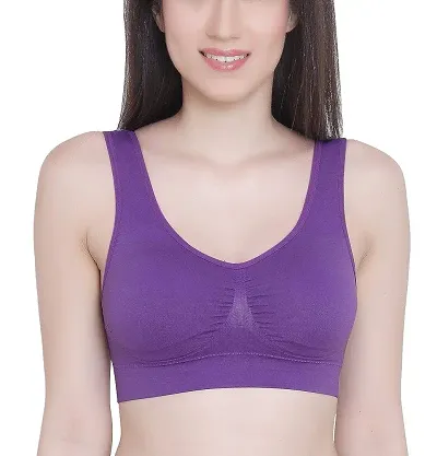 GLAMORAS Women Girls Cotton Nylon and Spandex Padded Non Wired Seamless  Sports Bra with Removable Soft Cups, Free Size