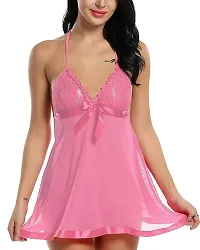 Women Babydoll Lingerie for Honeymoon Special Night Occasion with G -String Panty (Free Size, Pink)-thumb3