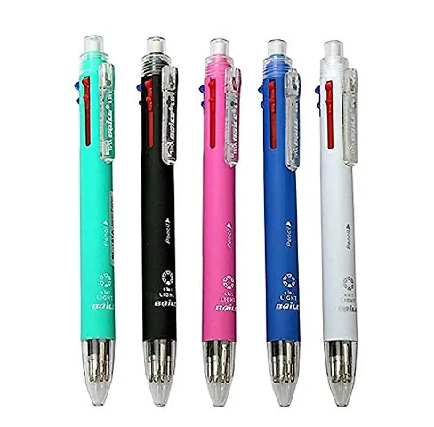 eS?kube 6 In 1- Multicolor Pen + Mechanical Pencil Ballpoint Pen Creative Writing Colorful Multi Ball Point Pens For Office & School Stationery - Set of 5 pens