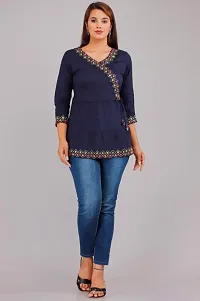 STYLE IN CREATION Rayon Printed Short Kurta Top with Heavy Print - Blue, XXL-thumb1