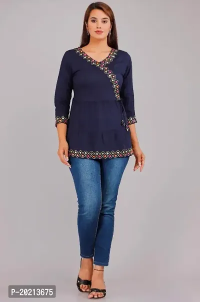 STYLE IN CREATION Rayon Printed Short Kurta Top with Heavy Print - Blue, XXL-thumb2