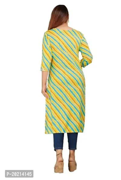 STYLE IN CREATION Rayon Leheriya Printed Kurti for Women - Yellow, XL-thumb0