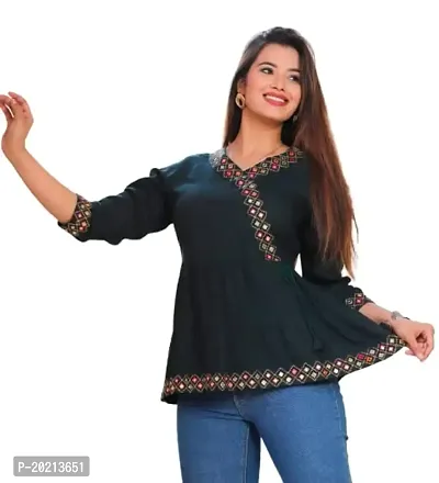 STYLE IN CREATION Rayon Printed Short Kurta Top with Heavy Print - Green, XXL