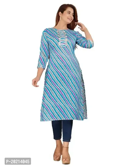 STYLE IN CREATION Rayon Leheriya Printed Kurti for Women - Blue, M