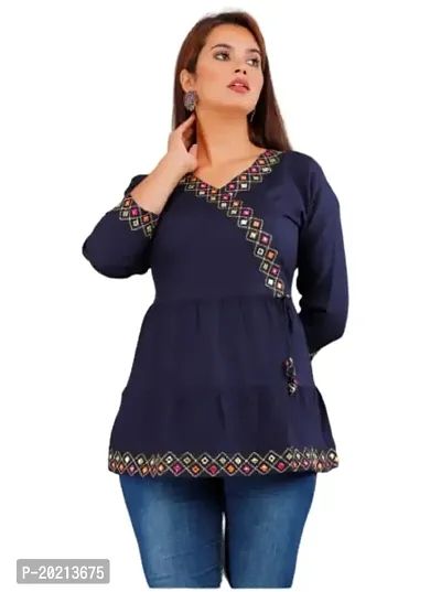 STYLE IN CREATION Rayon Printed Short Kurta Top with Heavy Print - Blue, XXL-thumb0