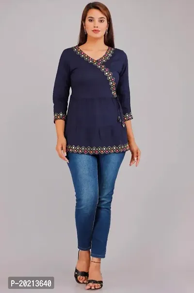 STYLE IN CREATION Rayon Printed Short Kurta Top with Heavy Print - Blue, M-thumb2