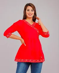 STYLE IN CREATION Rayon Printed Short Kurta Top with Heavy Print - Red, XXL-thumb1