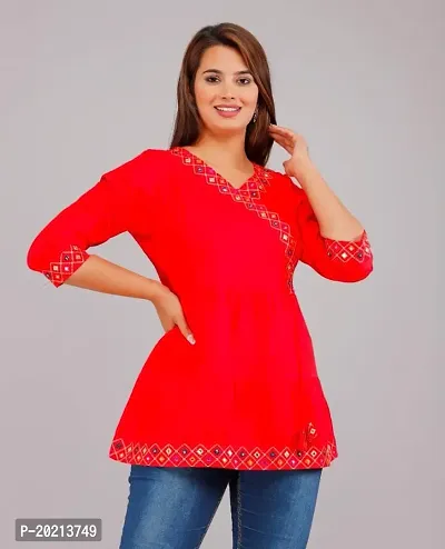 STYLE IN CREATION Rayon Printed Short Kurta Top with Heavy Print - Red, XXL-thumb2