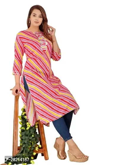 STYLE IN CREATION Rayon Leheriya Printed Kurti for Women - Pink, L-thumb0