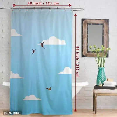 3 Flying Birds Designed Water Repellent Polyester Shower Curtain 7 Feet for Bathroom with 10 Hooks (48 X 84 Inches , Sky Blue)-thumb0
