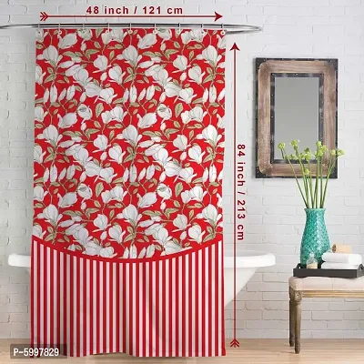Floral Designed Water Repellent Polyester Shower Curtain 7 Feet for Bathroom with 10 Hooks (48 X 84 Inches , RedandWhite)