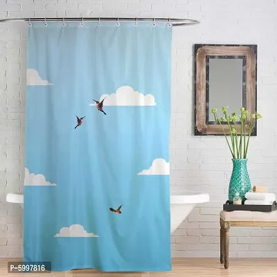 3 Flying Birds Designed Water Repellent Polyester Shower Curtain 7 Feet for Bathroom with 10 Hooks (48 X 84 Inches , Sky Blue)-thumb2