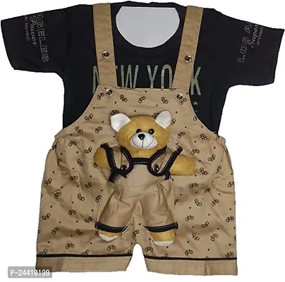 K BABU Unisex Baby Boy's  Baby Girl's Teddy Dungaree Set with T-Shirt for 0-6  6-12 Months Baby || Baby Boy Dresses || Clothes for New Born Baby (3 Months-6 Months, Mutard)-thumb0