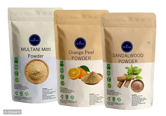 Natural Skin Care Multani Mitti , Orange Peel , Sandalwood Powder For Face Pack of 3-250g Each-thumb0