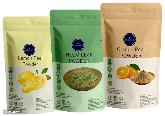 Natural Skin Care Lemon ,Neem Leaf, Orange Peel Powder For Face Pack Of 3-100g Each-thumb0