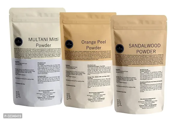 Natural Skin Care Multani Mitti , Orange Peel , Sandalwood Powder For Face Pack of 3-250g Each-thumb2