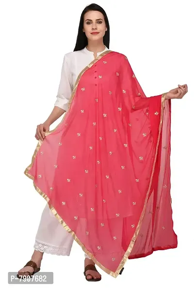 Pistaa's Women's Embroidered Chiffon Dupatta (DUPEMBCHPINK_Pink_Free Size)