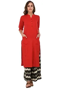 Pistaa women's Red Solid Cotton Kurta with two patch pockets  Plus Size-thumb1