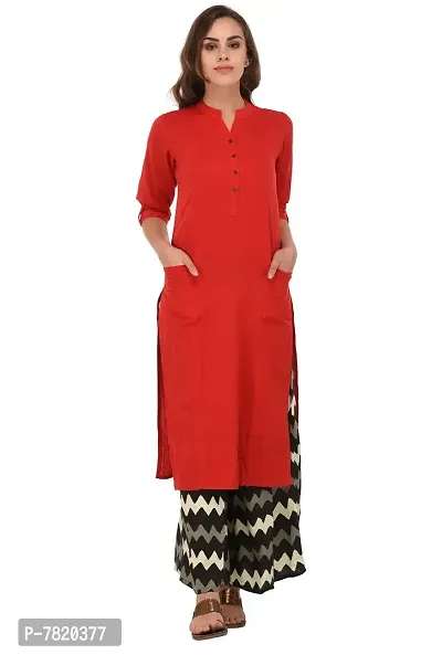 Pistaa women's Red Solid Cotton Kurta with two patch pockets  Plus Size-thumb2