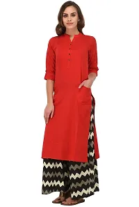 Pistaa women's Red Solid Cotton Kurta with two patch pockets  Plus Size-thumb3