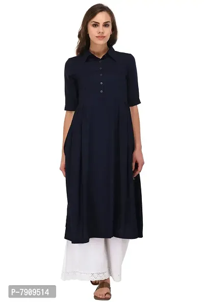 Pistaa Navy Blue Solid Frock Kurta with Plus Size