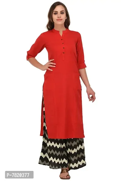 Pistaa women's Red Solid Cotton Kurta with two patch pockets  Plus Size-thumb0