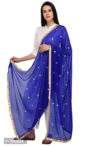 Pistaa's Women's Embroidered Chiffon Dupatta (DUPEMBCHRB_Royal Blue_Free Size)-thumb2