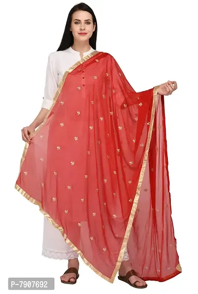 Pistaa's Women's Embroidered Chiffon Dupatta (DUPEMBCHRED_Red_Free Size)