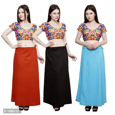 Pistaa combo of Women's Cotton Mango, Coca Cola and Light Rama Color Best Indian Inskirt Saree petticoats-thumb0