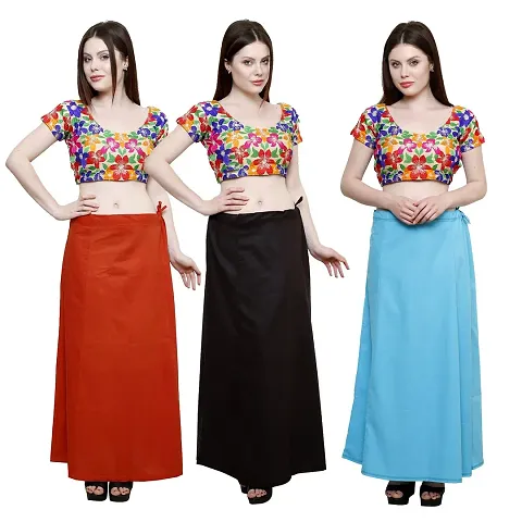 Pistaa combo of Women's Cotton Mango, Coca Cola and Light Rama Color Best Indian Inskirt Saree petticoats