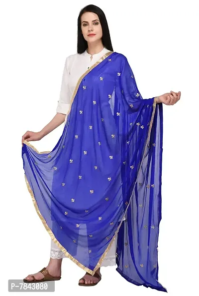 Pistaa's Women's Embroidered Chiffon Dupatta (DUPEMBCHRB_Royal Blue_Free Size)-thumb0