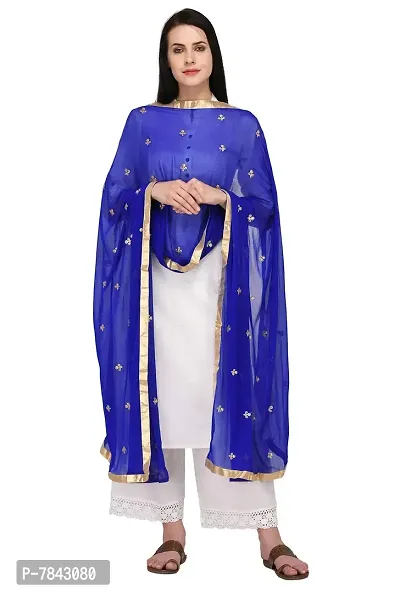 Pistaa's Women's Embroidered Chiffon Dupatta (DUPEMBCHRB_Royal Blue_Free Size)-thumb3