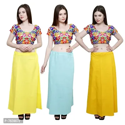Pistaa's Combo of Women's Cotton Lemon Yellow, Sky Blue and Yellow Color Best Indian Inskirt Saree Petticoats-thumb0