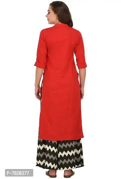 Pistaa women's Red Solid Cotton Kurta with two patch pockets  Plus Size-thumb5