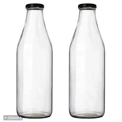 Multi Purpose Transparent Glass Bottle 1000 ml Pack of 2