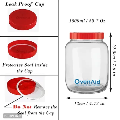 Crystal Clear Glass Jar with Airtight lid with a Silicon Gasket, Container for Kitchen Storage- 1500ml (Pack of 2)-thumb2