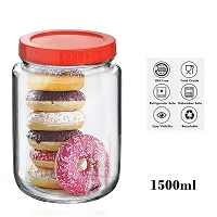 Crystal Clear Glass Jar with Airtight lid with a Silicon Gasket, Container for Kitchen Storage- 1500ml (Pack of 2)-thumb3