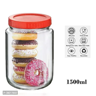 Crystal Clear Glass Jar with Airtight lid with a Silicon Gasket, Container for Kitchen Storage- 1500ml (Pack of 2)-thumb4