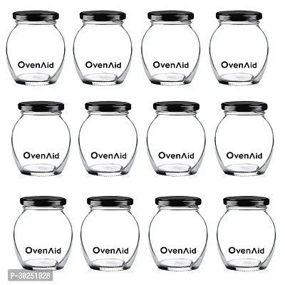 Glass Jar and Container Air Tight Black Lid for Kitchen 400 ml  (Pack of 12)